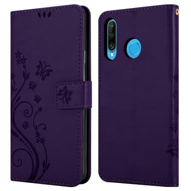 Huawei P30 LITE lommebokdeksel Blomster (lilla)