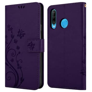 Huawei P30 LITE lommebokdeksel Blomster (lilla)