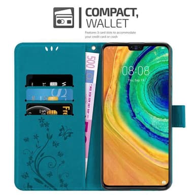 Huawei MATE 30 lommebokdeksel Blomster (blå)