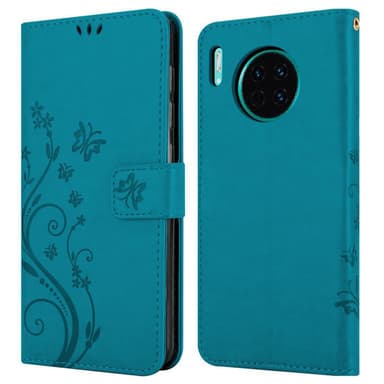 Huawei MATE 30 lommebokdeksel Blomster (blå)