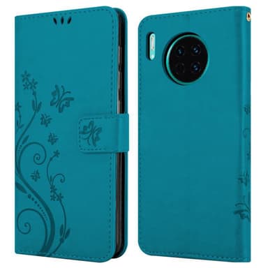 Huawei MATE 30 lommebokdeksel Blomster (blå)