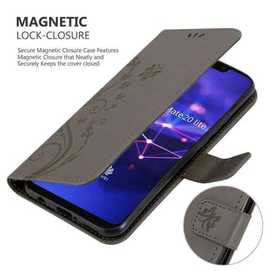 Huawei MATE 20 LITE lommebokdeksel Blomster (grå)