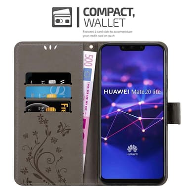 Huawei MATE 20 LITE lommebokdeksel Blomster (grå)