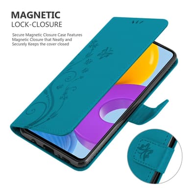 Samsung Galaxy M52 5G lommebokdeksel Blomster (blå)