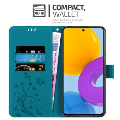 Samsung Galaxy M52 5G lommebokdeksel Blomster (blå)