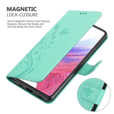 Samsung Galaxy A53 5G lommebokdeksel Blomster (turkis)