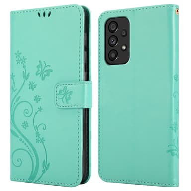 Samsung Galaxy A53 5G lommebokdeksel Blomster (turkis)
