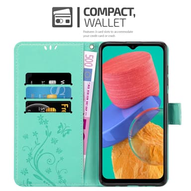 Samsung Galaxy M33 5G lommebokdeksel Blomster (turkis)