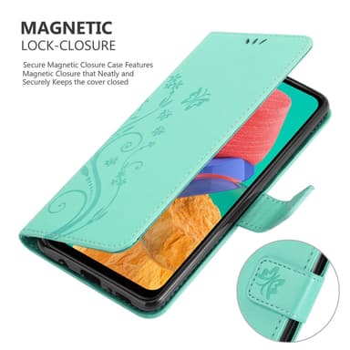 Samsung Galaxy M33 5G lommebokdeksel Blomster (turkis)