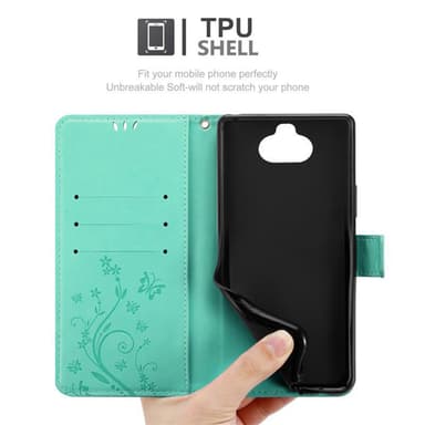Sony Xperia 8 lommebokdeksel Blomster (turkis)