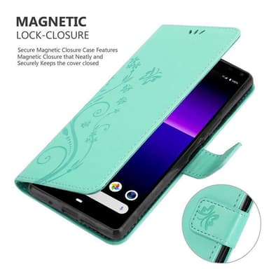 Sony Xperia 8 lommebokdeksel Blomster (turkis)