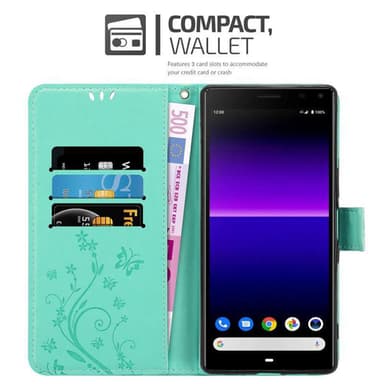 Sony Xperia 8 lommebokdeksel Blomster (turkis)