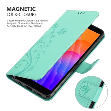 Honor 9S / Huawei Y5P lommebokdeksel Blomster (turkis)