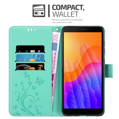 Honor 9S / Huawei Y5P lommebokdeksel Blomster (turkis)