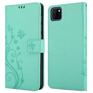 Honor 9S / Huawei Y5P lommebokdeksel Blomster (turkis)