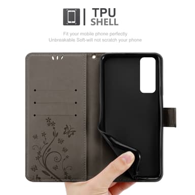 Huawei P SMART 2021 lommebokdeksel Blomster (grå)