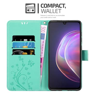 Vivo V21 4G / 5G lommebokdeksel Blomster (turkis)