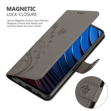 Xiaomi POCO X3 GT lommebokdeksel Blomster (grå)