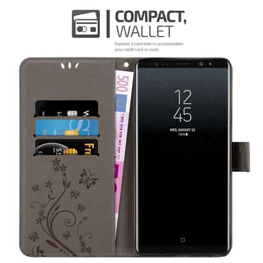 Samsung Galaxy NOTE 8 lommebokdeksel Blomster (grå)