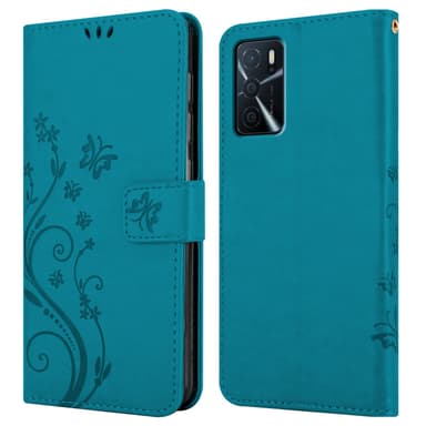 Oppo A16s / A54s lommebokdeksel Blomster (blå)
