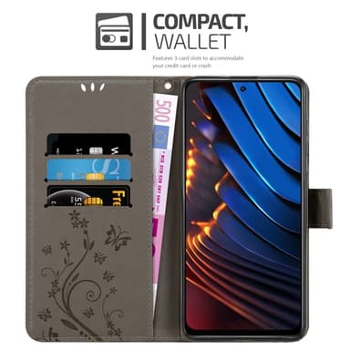 Xiaomi POCO X3 GT lommebokdeksel Blomster (grå)