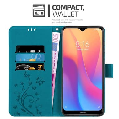 Xiaomi RedMi 8A lommebokdeksel Blomster (blå)