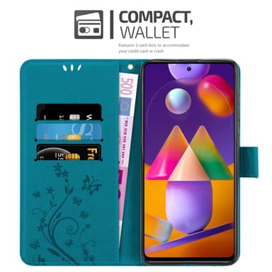 Samsung Galaxy M31s lommebokdeksel Blomster (Blå)
