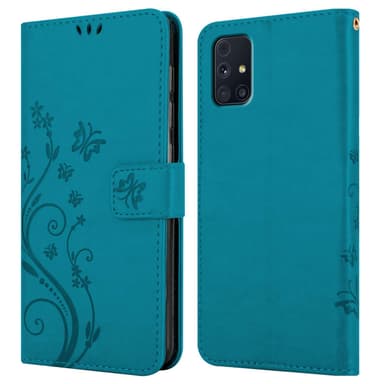 Samsung Galaxy M31s lommebokdeksel Blomster (Blå)