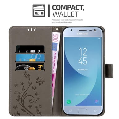 Samsung Galaxy J3 2017 lommebokdeksel Blomster (grå)