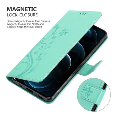 iPhone 12 PRO MAX lommebokdeksel Blomster (turkis)