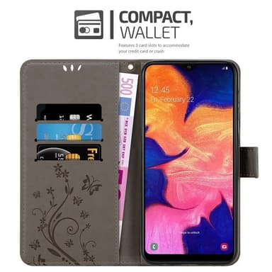 Samsung Galaxy A10 / M10 lommebokdeksel Blomster (grå)