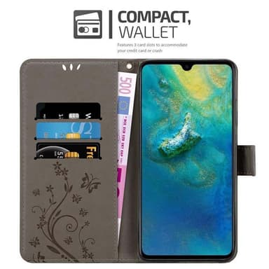 Huawei MATE 20 lommebokdeksel Blomster (grå)