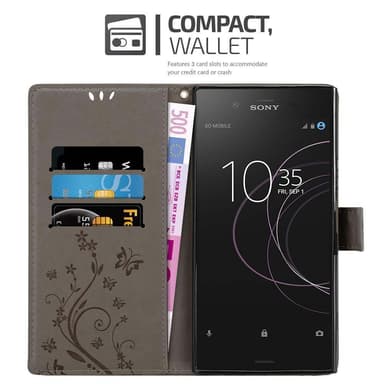 Sony Xperia XZ1 lommebokdeksel Blomster (grå)