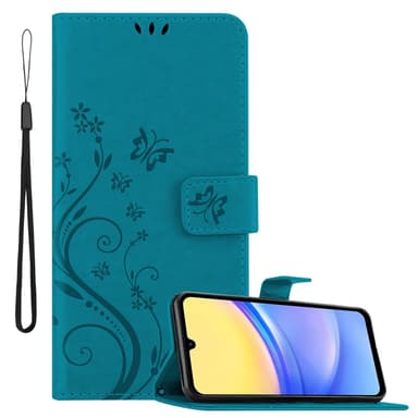 Samsung Galaxy A15 lommebokdeksel Blomster (Blå)