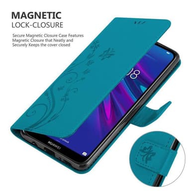 Huawei Y6 2019 lommebokdeksel Blomster (blå)