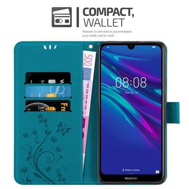 Huawei Y6 2019 lommebokdeksel Blomster (blå)