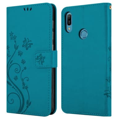 Huawei Y6 2019 lommebokdeksel Blomster (blå)