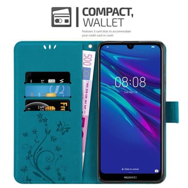 Huawei Y6 2019 lommebokdeksel Blomster (blå)