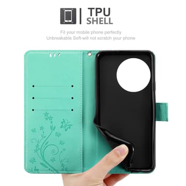 OnePlus 11 5G lommebokdeksel Blomster (Turkis)