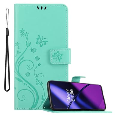 OnePlus 11 5G lommebokdeksel Blomster (Turkis)