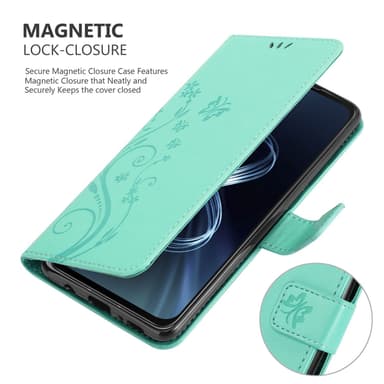 Asus ZenFone 8 lommebokdeksel Blomster (turkis)