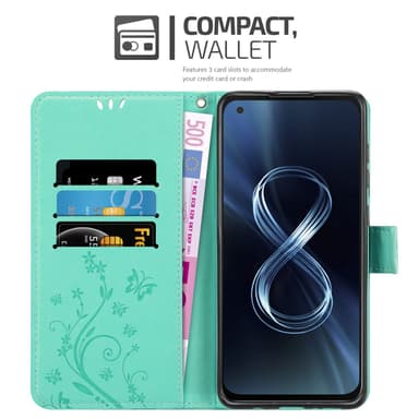 Asus ZenFone 8 lommebokdeksel Blomster (turkis)