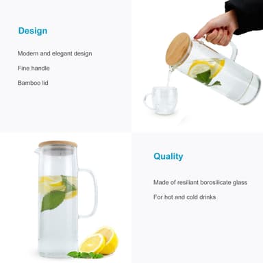 Karaffel Tekanne med bambuslokk 1,6 L Borosilikatglass