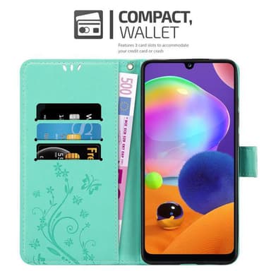 Samsung Galaxy A31 lommebokdeksel Blomster (turkis)