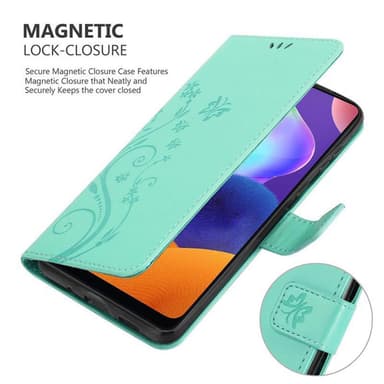 Samsung Galaxy A31 lommebokdeksel Blomster (turkis)