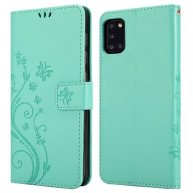 Samsung Galaxy A31 lommebokdeksel Blomster (turkis)