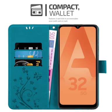 Samsung Galaxy A32 5G lommebokdeksel Blomster (blå)