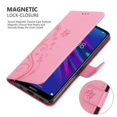 Huawei Y6 2019 lommebokdeksel Blomster (rosa)