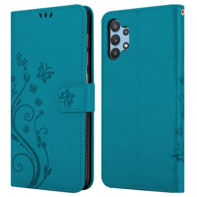 Samsung Galaxy A32 5G lommebokdeksel Blomster (blå)