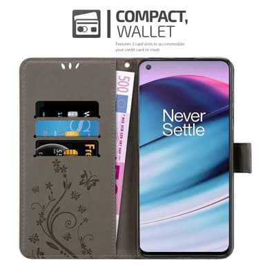 OnePlus Nord CE 5G lommebokdeksel Blomster (grå)